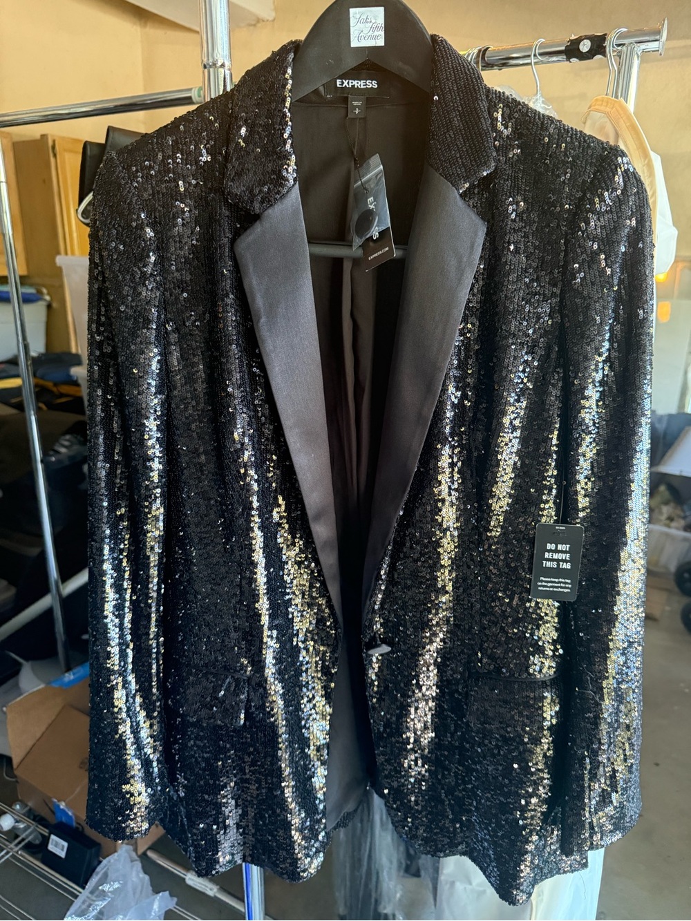 Express Black Sequin Tuxedo Blazer